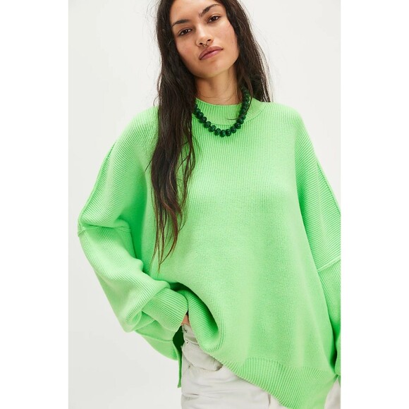 Free People Easy Street Tunic Oversized Ribbed Mocked Neck Large Lime Fizz Green - Picture 1 of 6